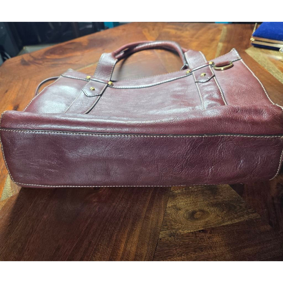 Women's Franklin Covey Burgundy Leather Tote Bag One Size with Light Blue Lining - Picture 8 of 13